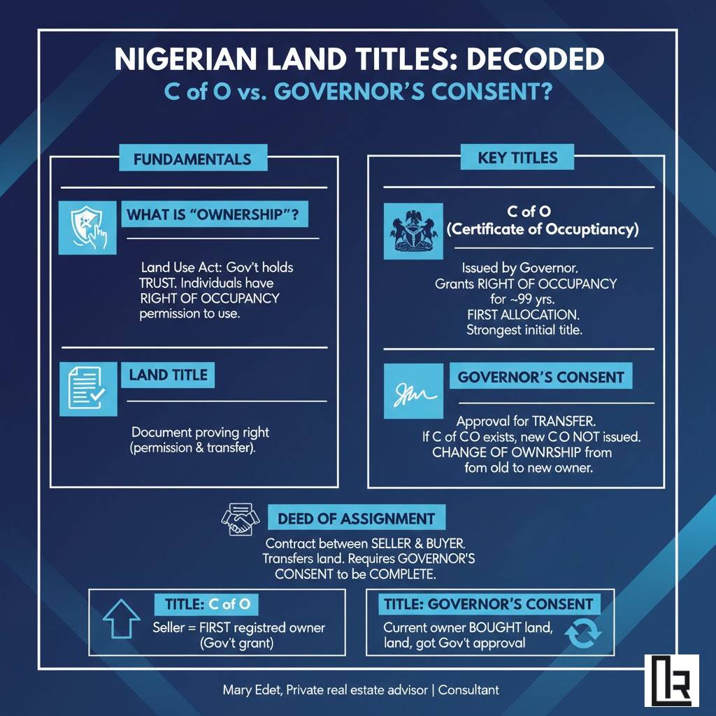 #NigeriaPropertyMarket #NigerianPropertyLaw #CertificateofOccupancy #GovernorsConsent #DeedOfAssignm...