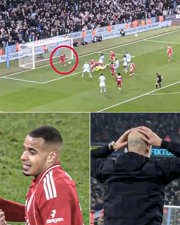 The moment Man City had an open goal to win it late vs. Forest but Murillo got back to deny them ๐ฑ
