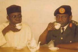 Peter Obi drinking tea with Abacha