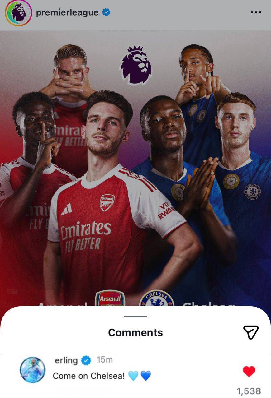 📲Erling Haaland’s comment on premier league post
“Come on Chelsea🩵💙”.