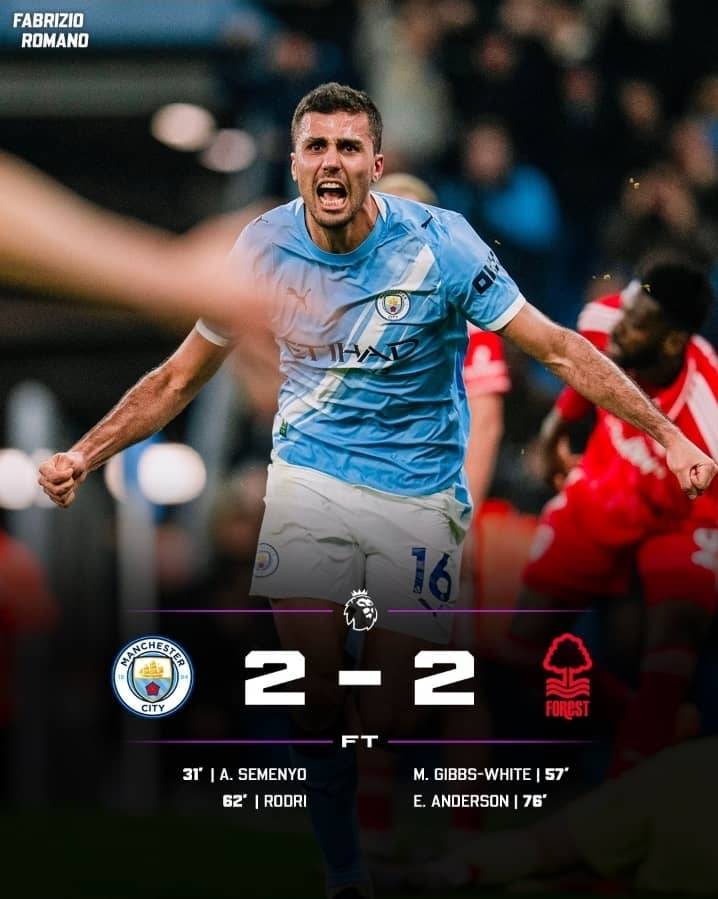 🌳🚨 Man City and Nottingham Forest share points at the Etihad!