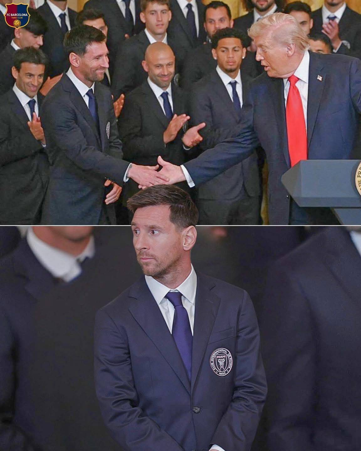 President Donald Trump shaking hands with Lionel Messi for the first time ever.