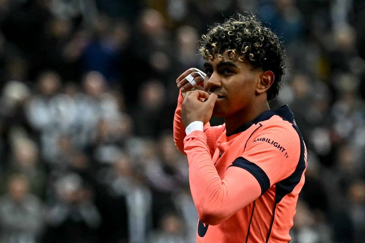๐ธ Lamine Yamal celebration at St James Park โ after reaching 37 G/A this season.