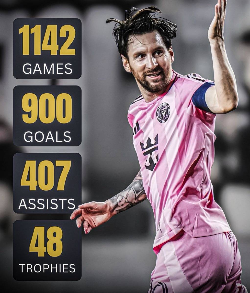 ๐ฆ๐ท Lionel Messi hits 9๏ธโฃ0๏ธโฃ0๏ธโฃ career goals at 38.
๐๏ธ 1142 games
โฝ๏ธ 900 goals
๐ฏ 407 assists
๐ 48...