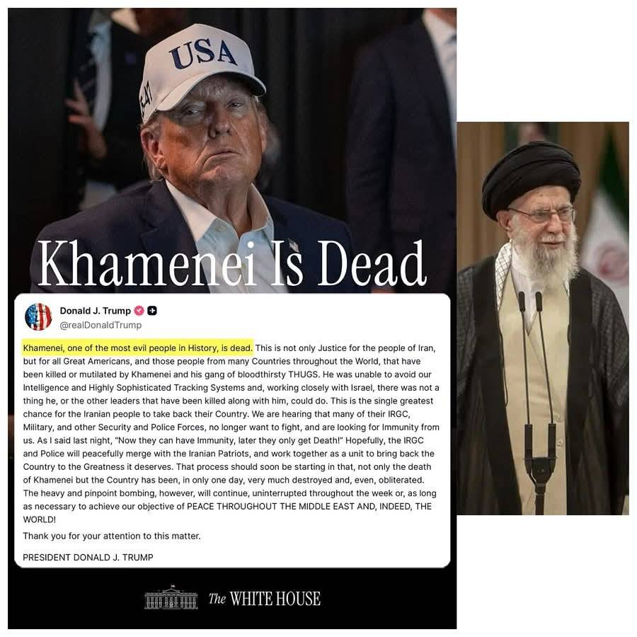 Now Trump has confirmed the death of Khamenei. It will take Iran days to admit it.