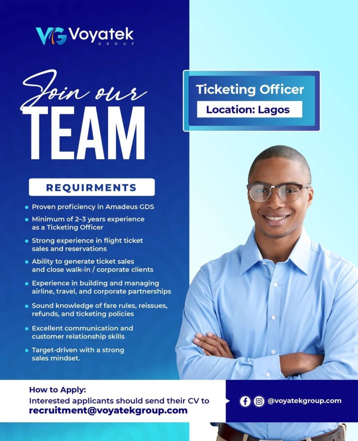 Hiring: Ticketing Officer
Location: Lagos
We are seeking a detail-oriented and experienced Ticket...