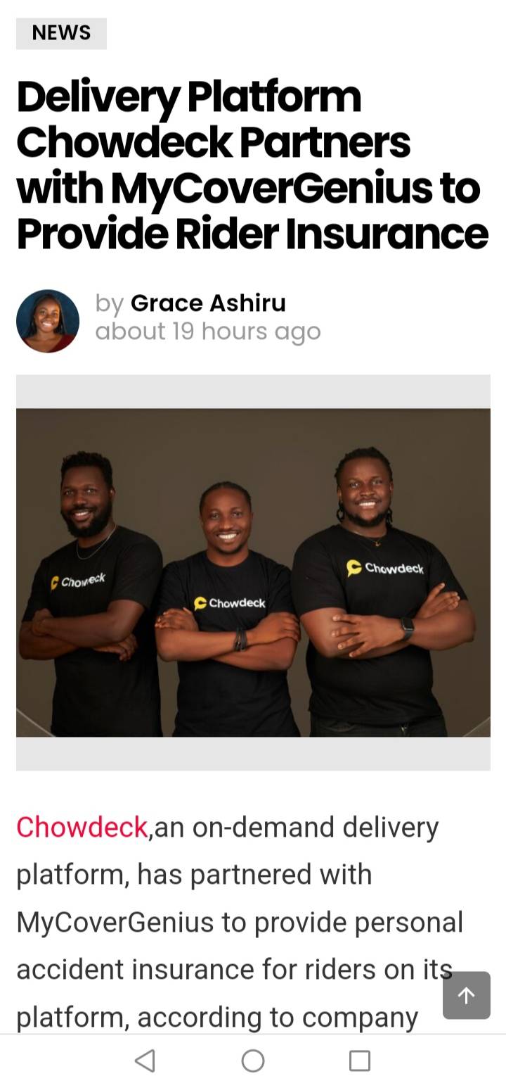 Food delivery company Chowdek focuses on providing safe insurance for every rider of the company, wh...