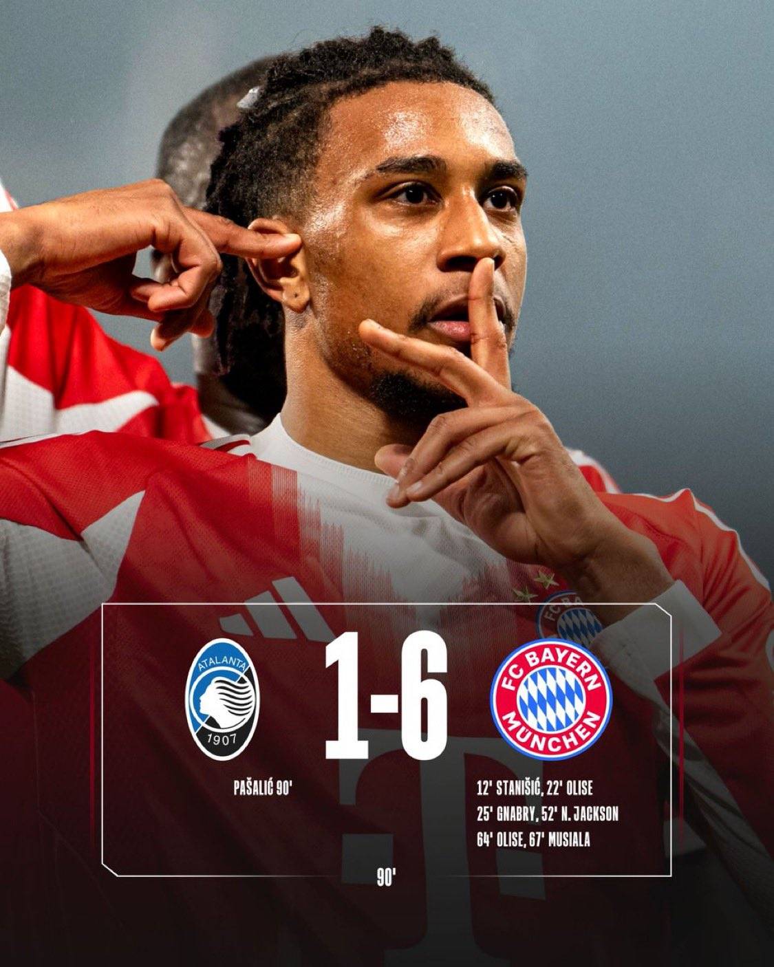 Brilliant victory of #Bayern, making goals rain in Bergamo ⚽️
🔥 Two goals of Michael Olise and go...