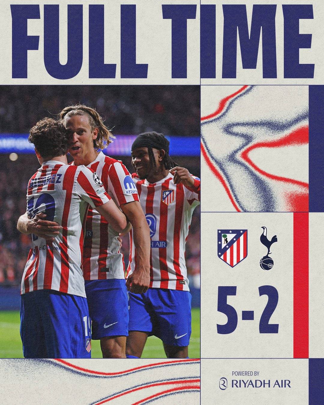 Atlético de Madrid achieved a big win at their home ⚽🔥
#AtleticodeMadrid 5 - 2 #Tottenham
Juliá...