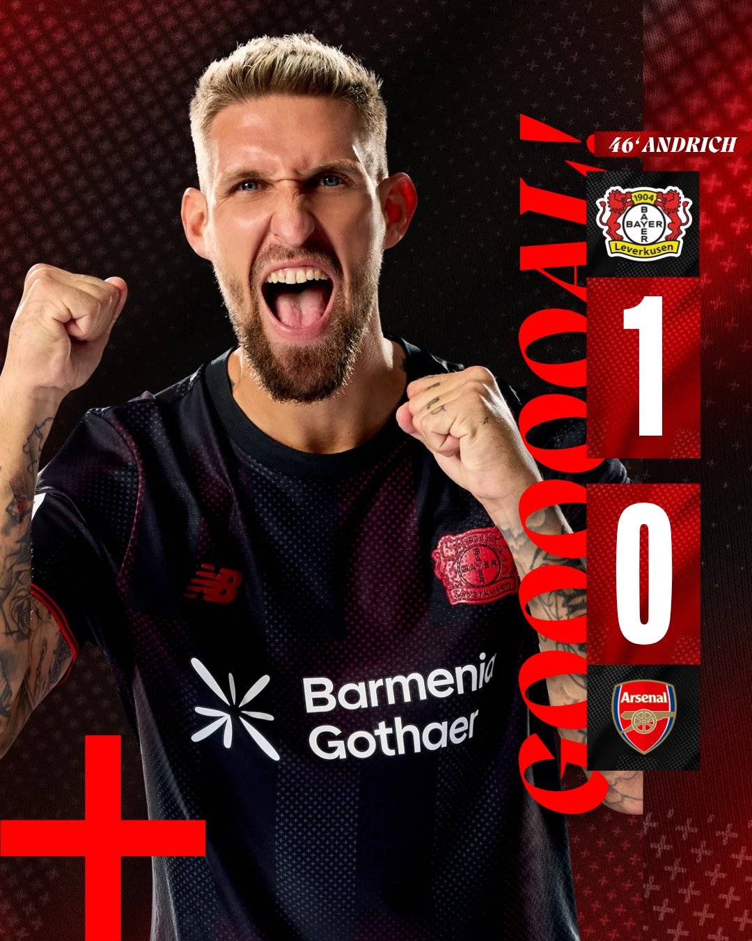 #Leverkusen's captain Robert Andrich scored the first goal of the game š„
ā½ Bayern 04 Leverkusen 1...
