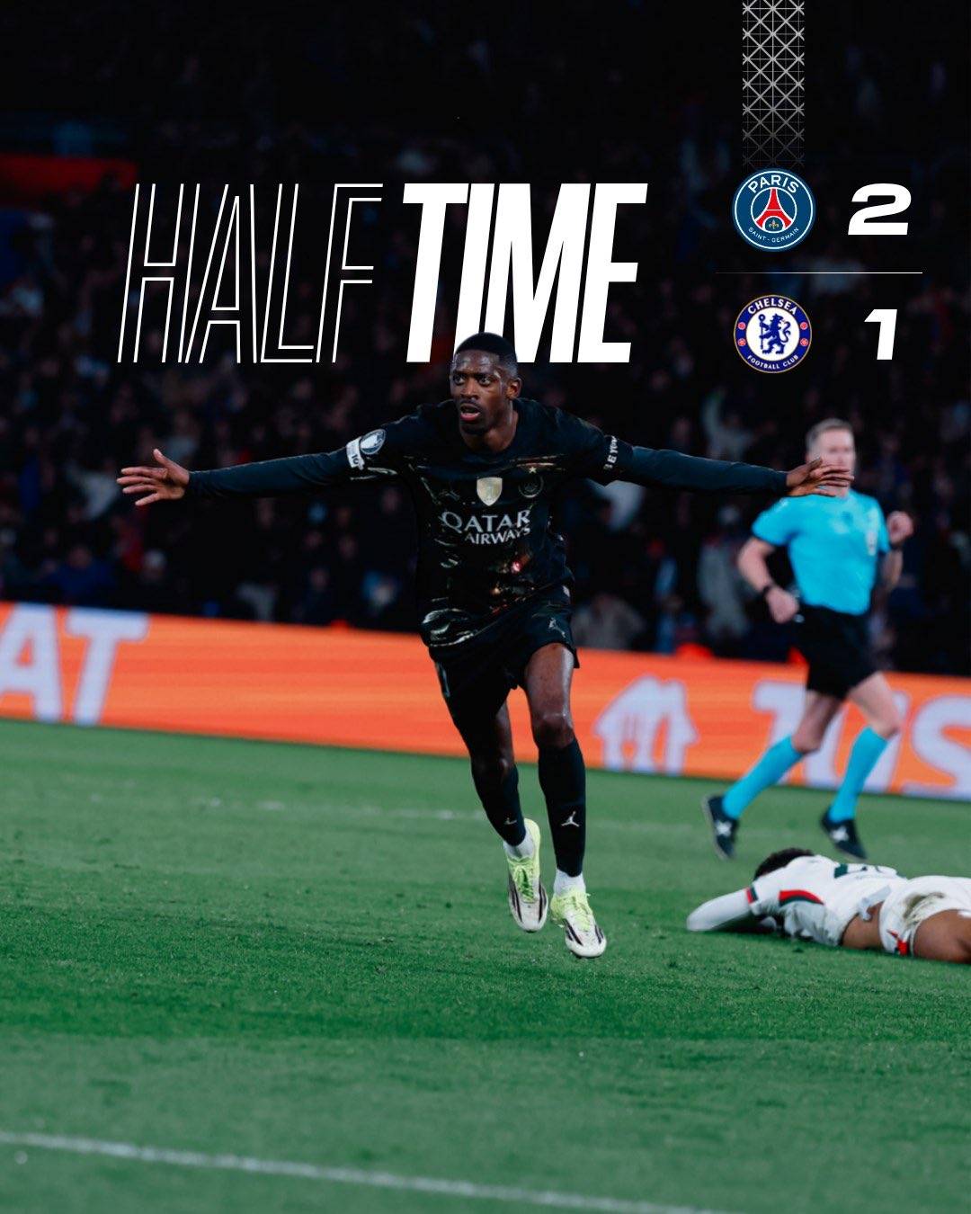 #PSG's Nº 10 Ousmane Dembéle scores right before the halftime ⚽🔥
📝 Paris Saint-Germain 2 - 1 #Ch...