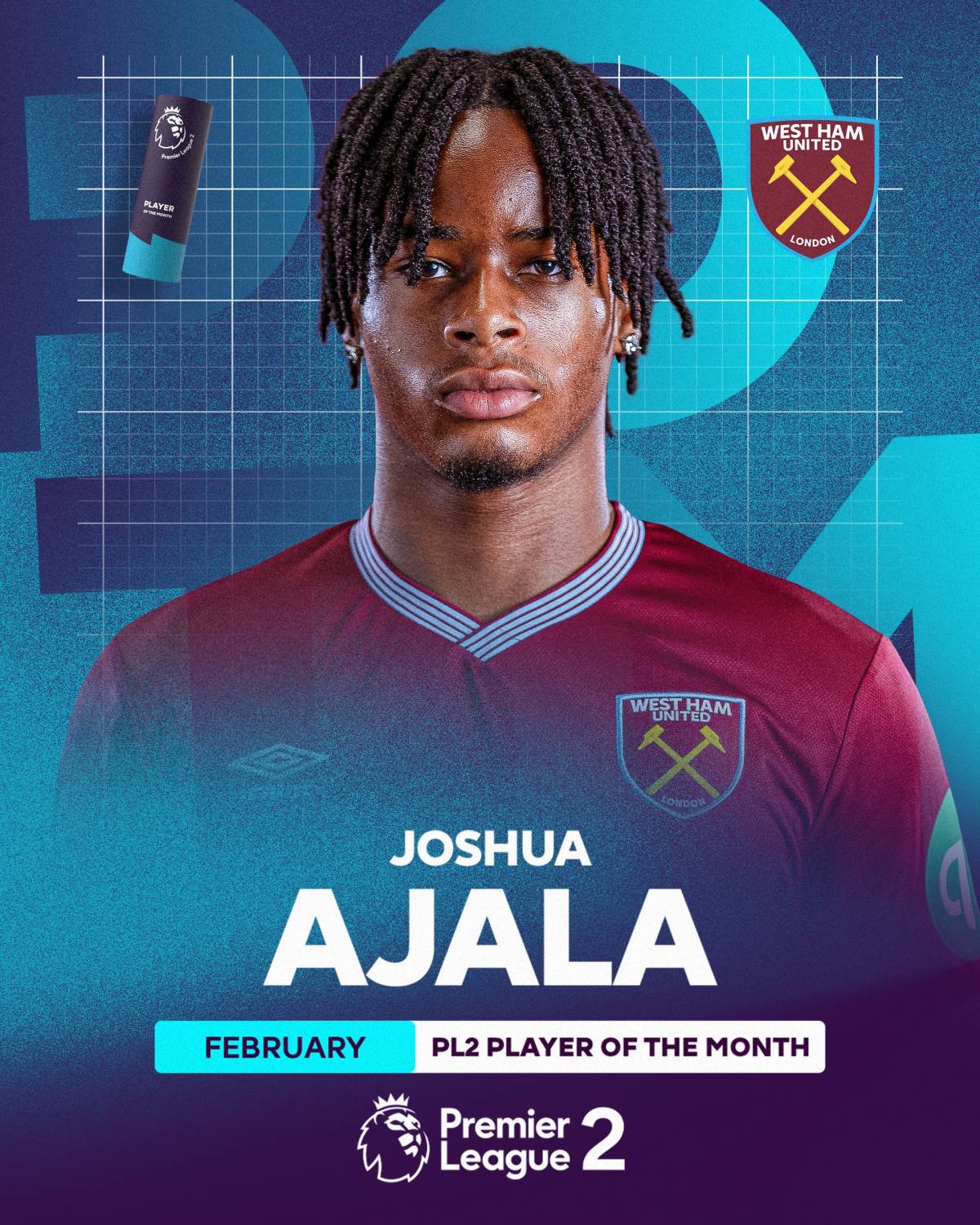 ๐ Nigerian-British #WestHam player Joshua Ajala was named #PL2 "Player of the Month" for February....