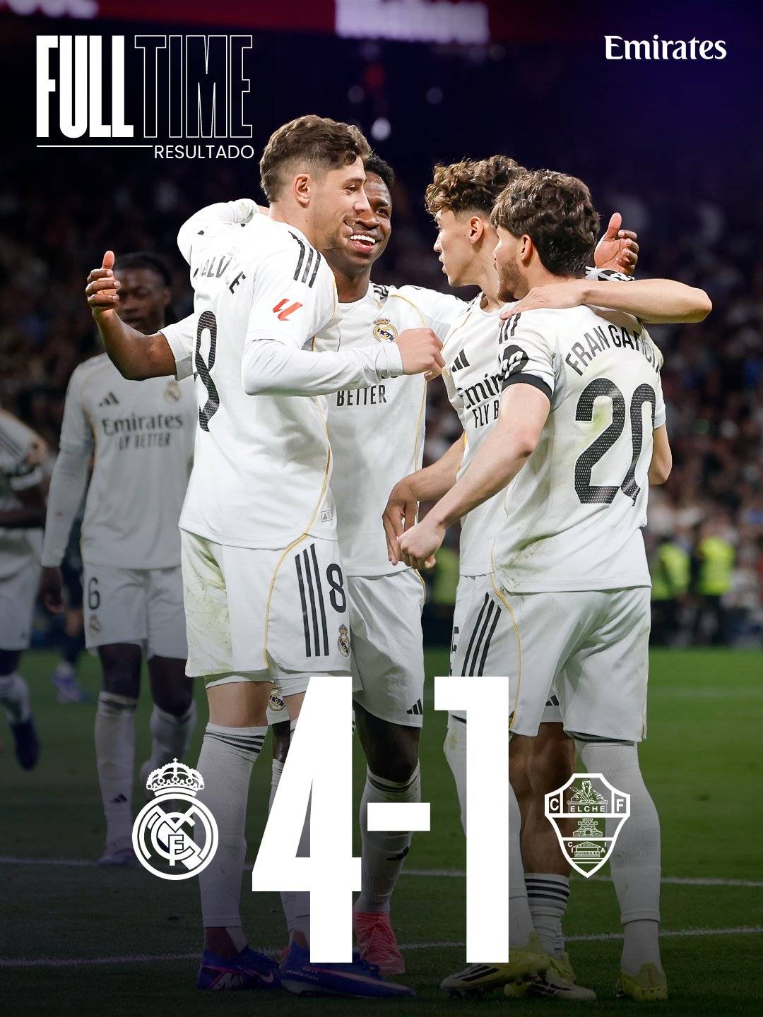 Full Time: #RealMadrid 4 - 1 #Elche
A superb team performance secured the win at Santiago Bernabéu,...