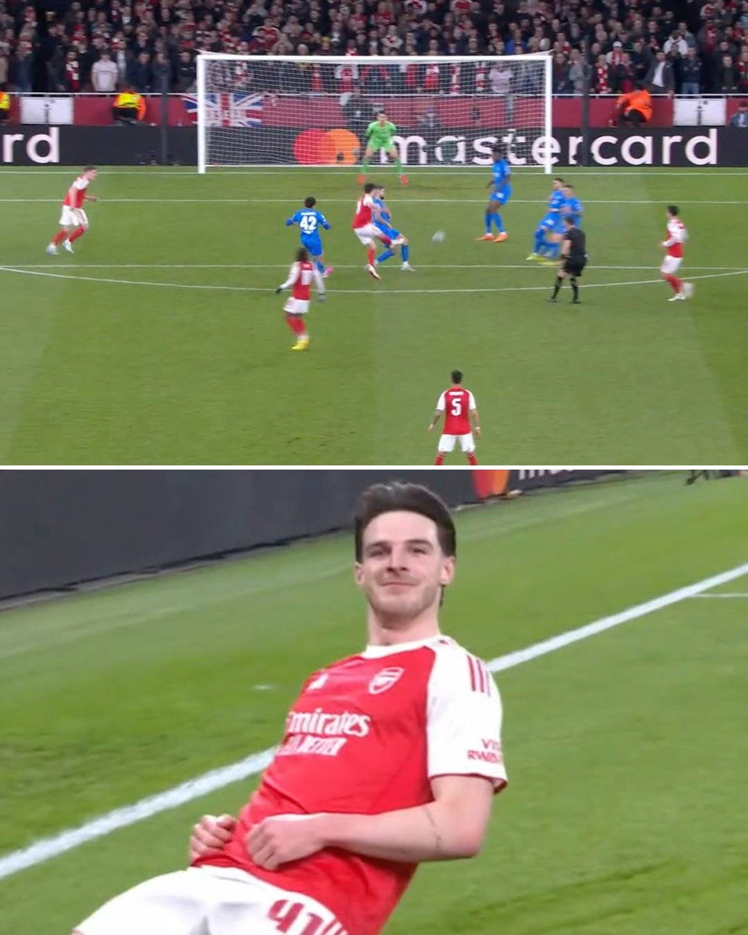 #Arsenal midfielder Declan Rice delivers again, doubling the lead against #Leverkusen โฝ๐ฅ
๐ Arsen...
