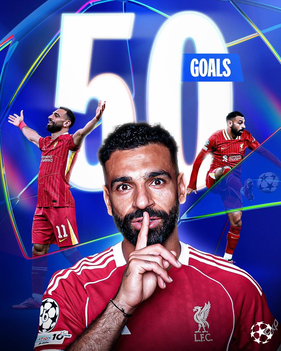 Mohamed Salah, The Egyptian King, scored his 50th #ChampionsLeague goal, becoming the first African...