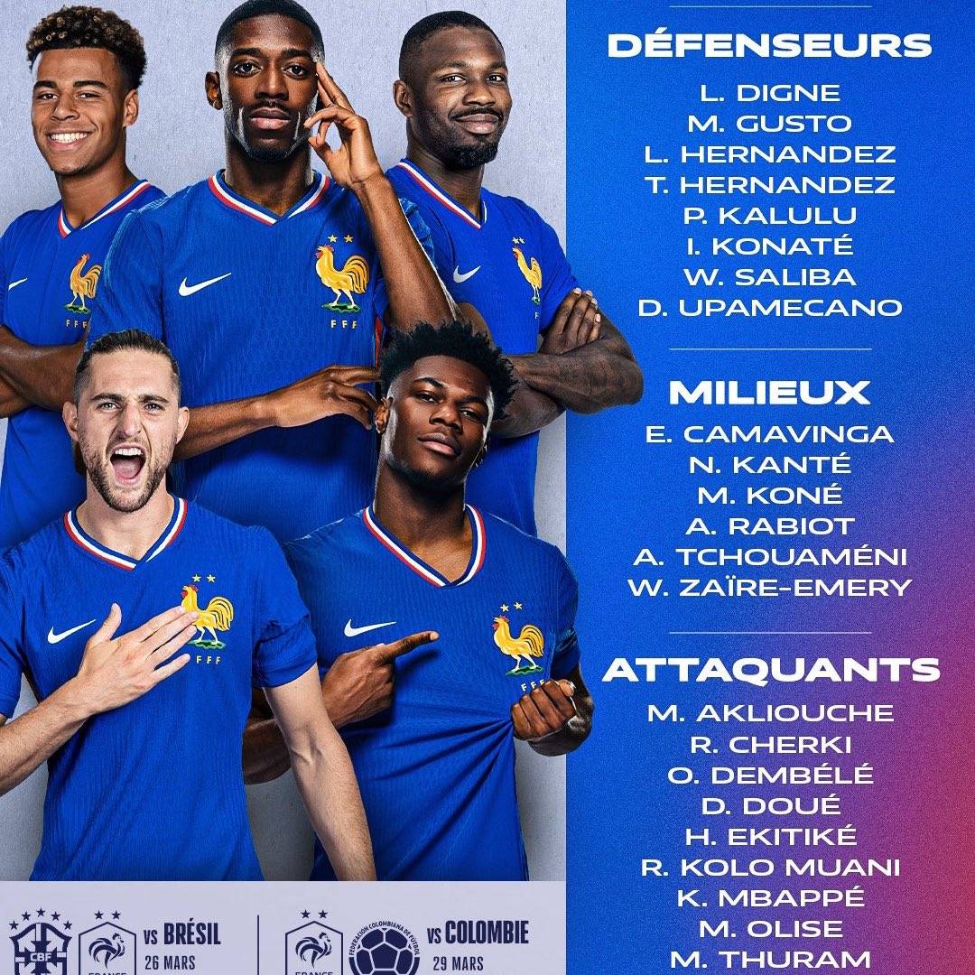 Kylian Mbappé, Ousmane Dembéle, Michael Olise are among the elite players called-up by #France for t...