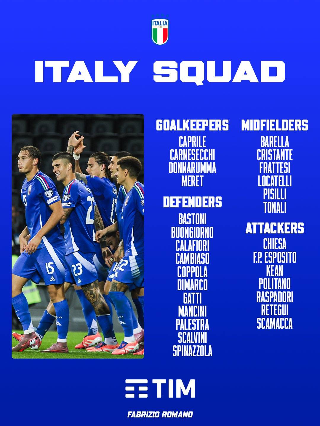 #Italy has released their full list for the World Cup playoffs, with decisions made by their coach G...
