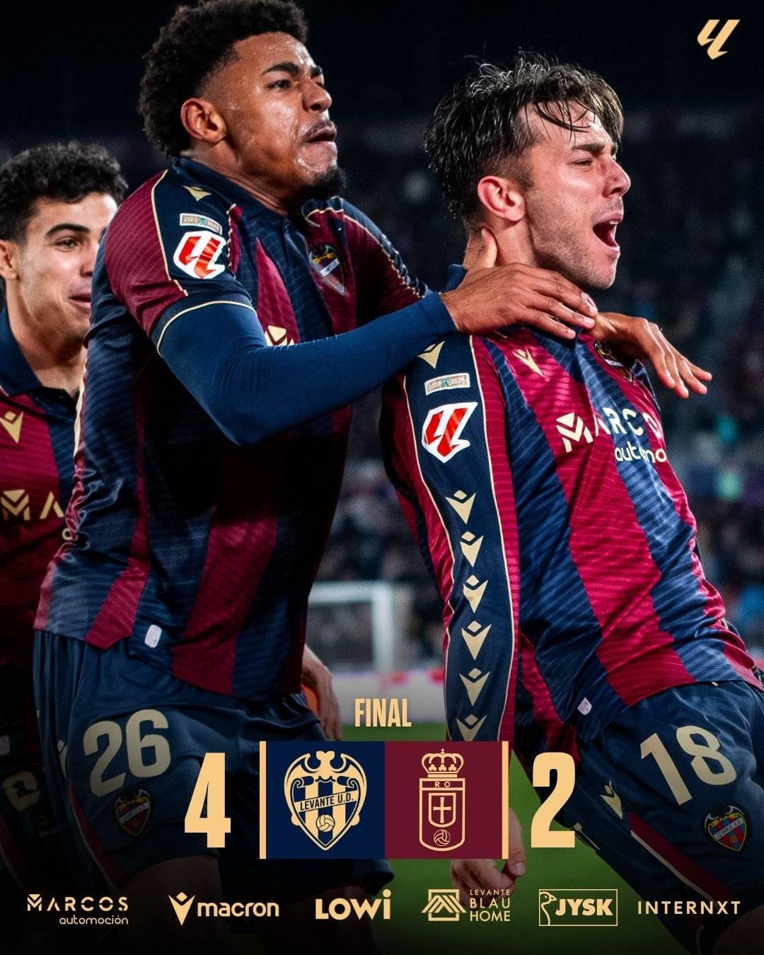 📝 Results of Saturday's #LaLiga matches:

⚽ 🥇Levante 4 - 2 Real Oviedo 
⚽ 🥇Elche 2 - 1 Real Mal...