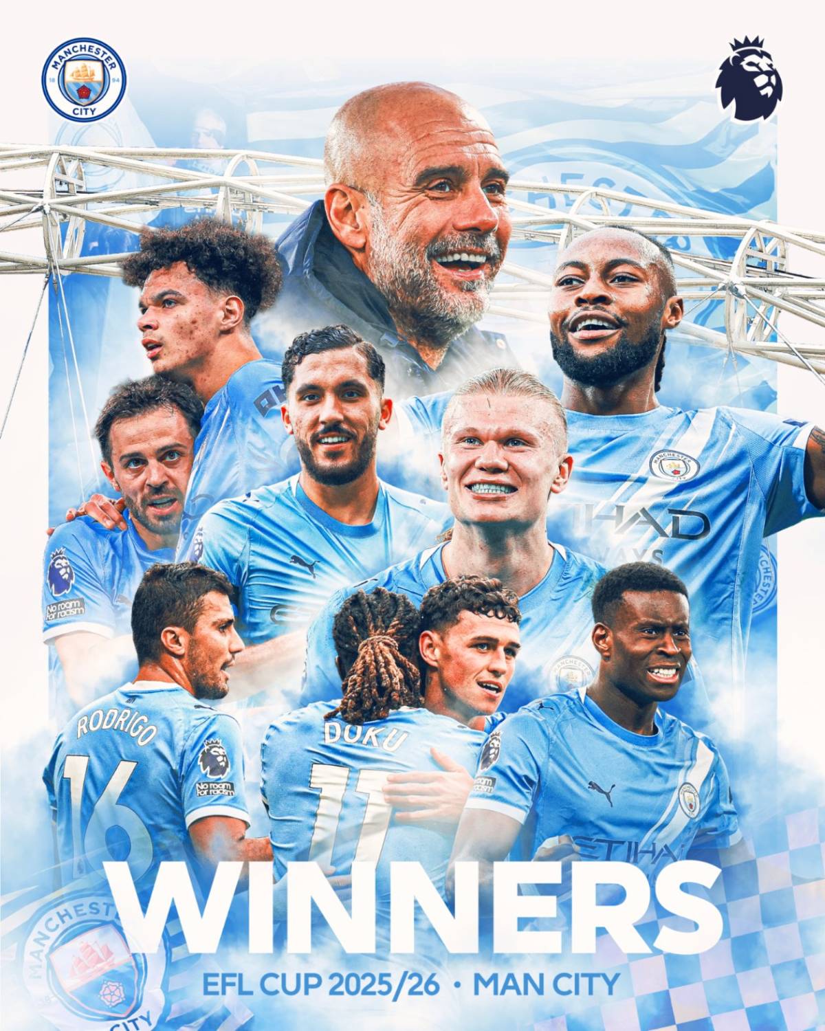 Pep Guardiola is now the first manager to win FIVE EFL Cup titles ๐.
Under his leadership Manchest...