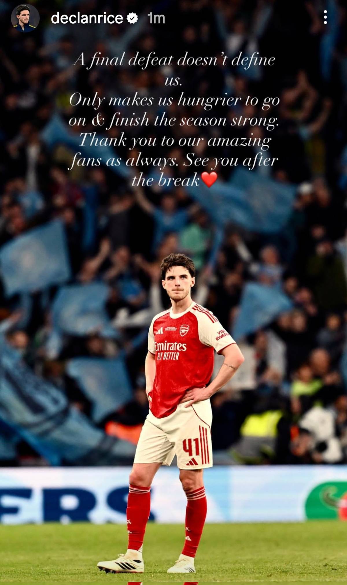 #Arsenal's midfielder Declan Rice shared a message for his and the team's fans after their EFL cup d...