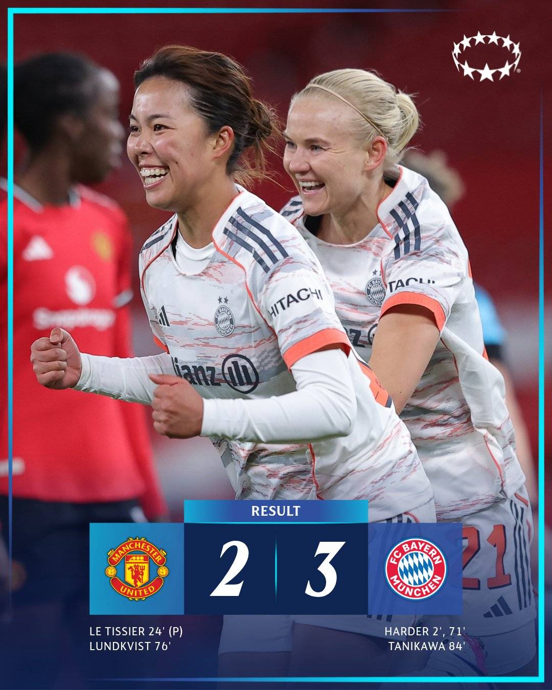 #FCBayernFrauen took first leg advantage over #ManUtdWomen in #UWCL quarter-finals.
📝 Final time:...