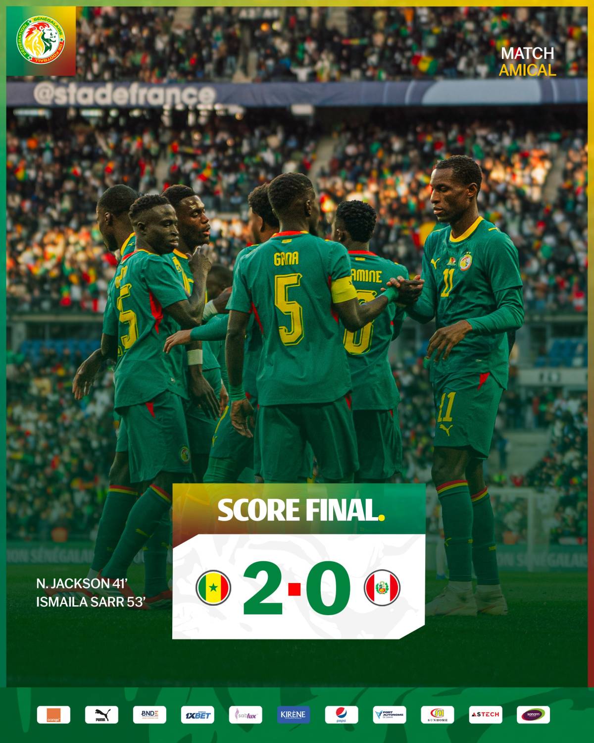 #Senegal🇸🇳 won friendly match against #Peru🇵🇪 ahead of the #WorldCup2026.
📝 Full-time:🥇Senegal 2...