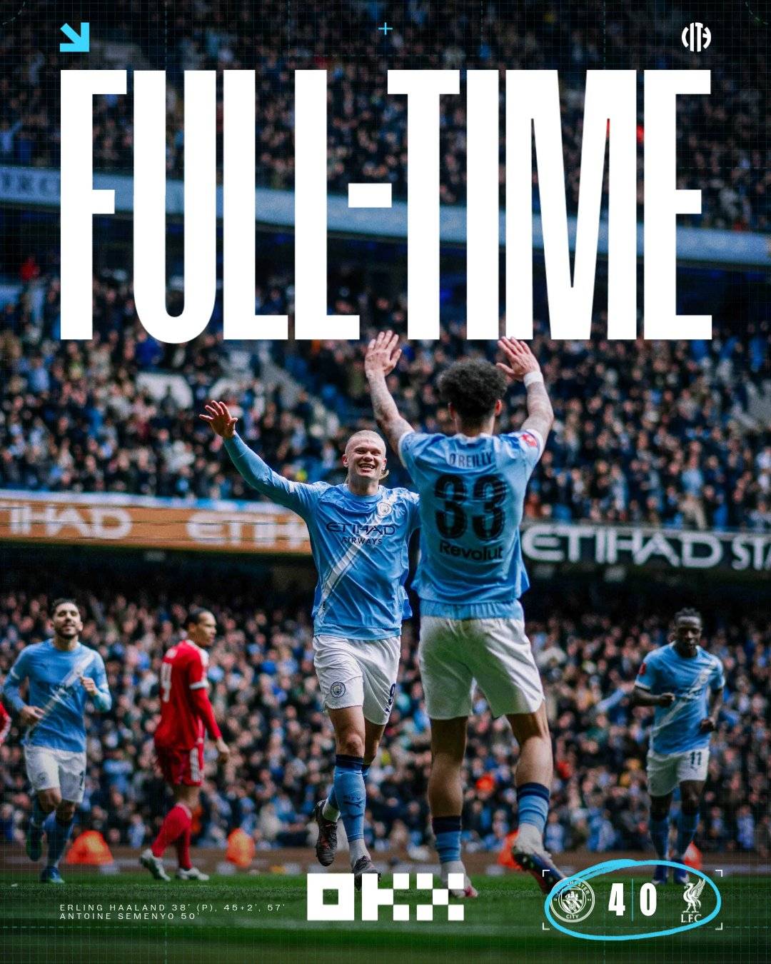โฝ Manchester City eliminated #Liverpool from the #EmiratesFACup and qualified to the semi-finals....