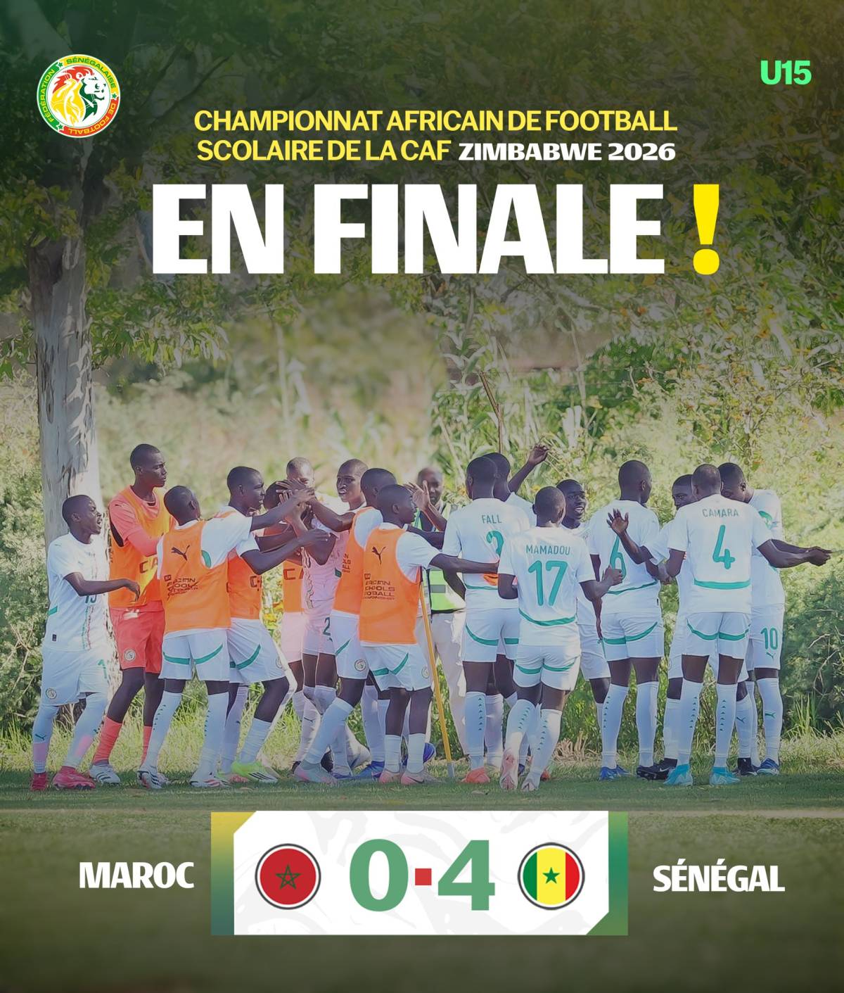 Senegal🇸🇳 moved up to the final of the 2026 African Schools Football Championship with a strong 4-0...