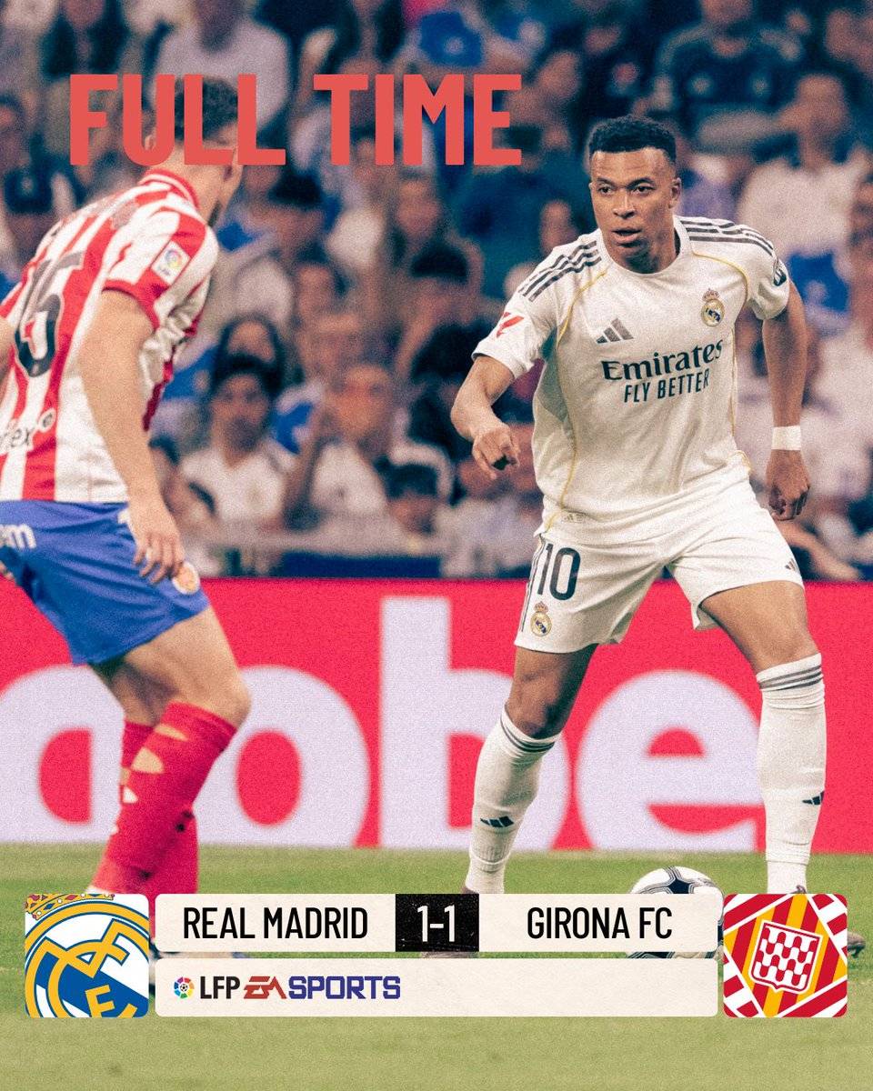 Shared points at the Bernabéu after a back and forth match ⚽.
📝 Full-time: Real Madrid 1 - 1 Giro...