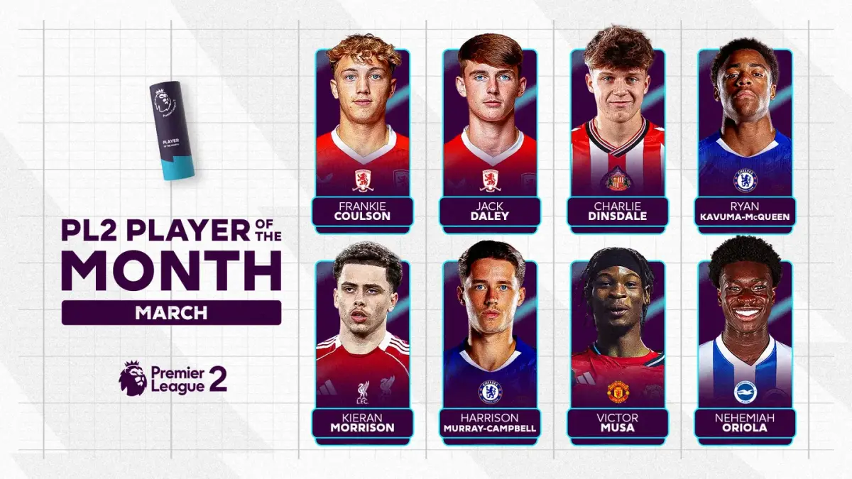 Eight young players have been nominated for the Premier League 2 (#PL2) Player of the Month award fo...