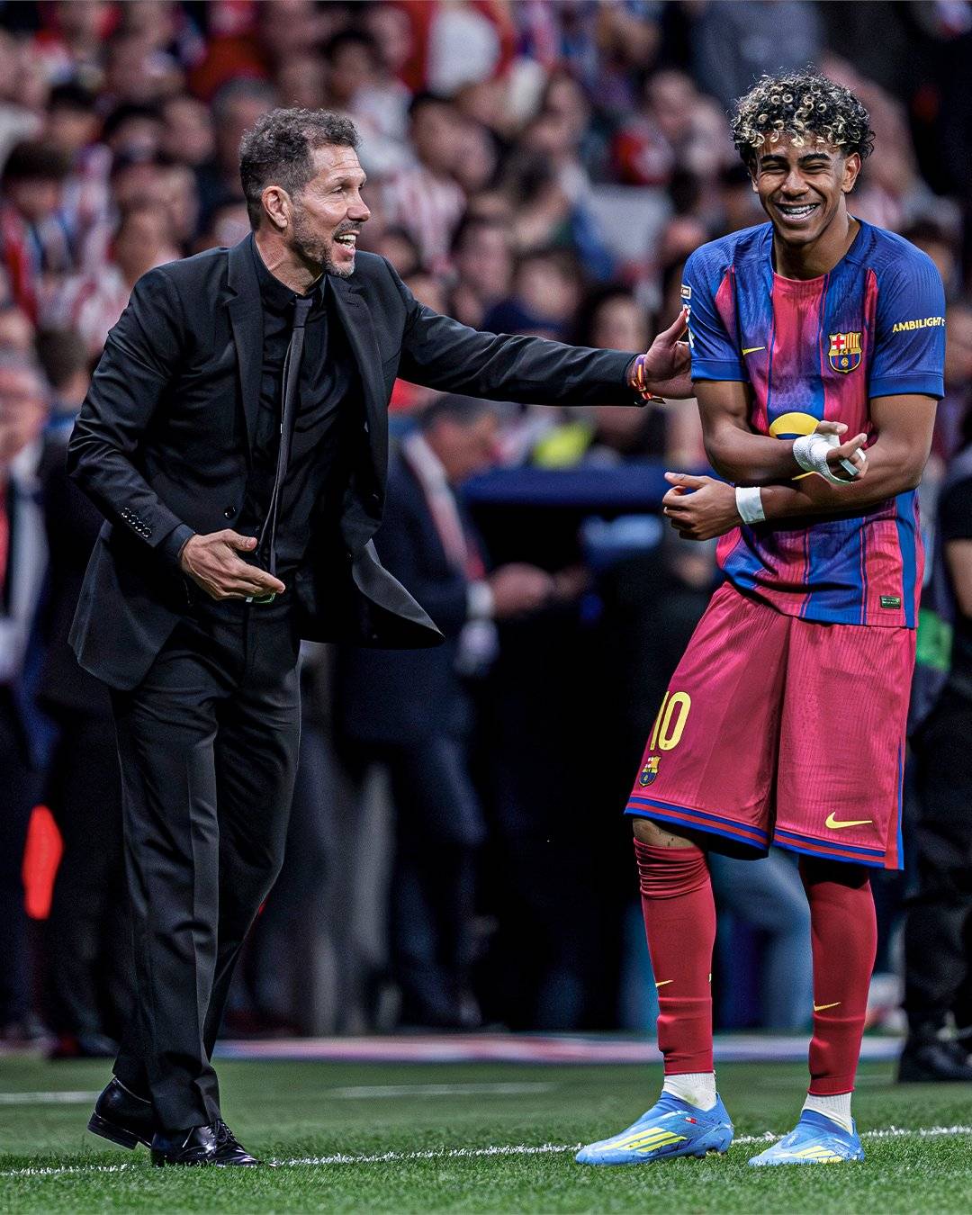 #Barcelona's Lamine Yamal challenged #AtleticoMadrid's coach previous to today's match.
"Let’s see...