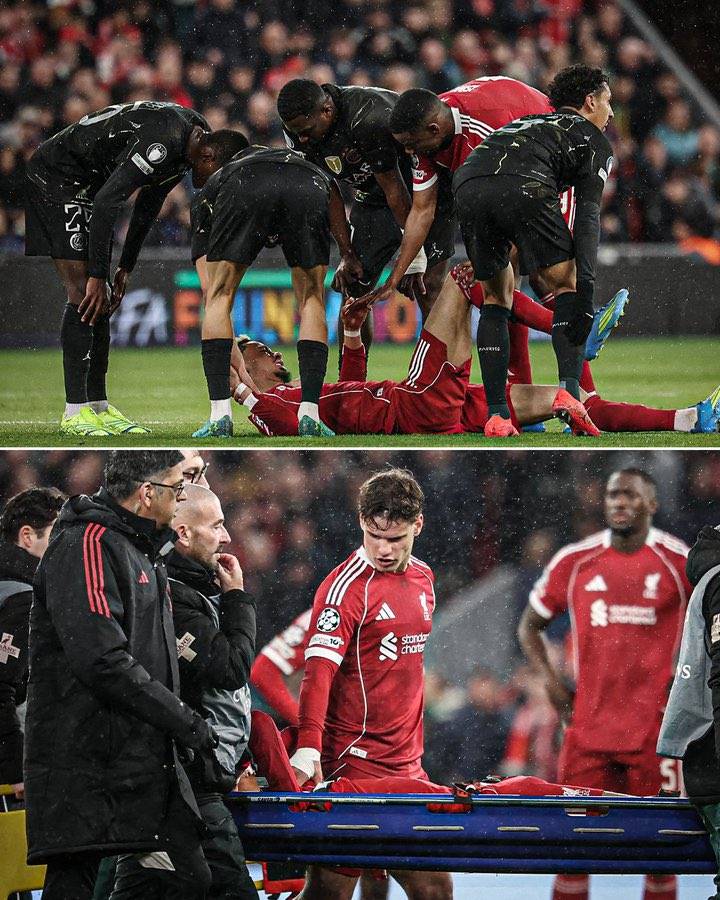 Hugo Ekitike was stretchered off in tears during the first half of tonight's #Liverpool's game vs. #...