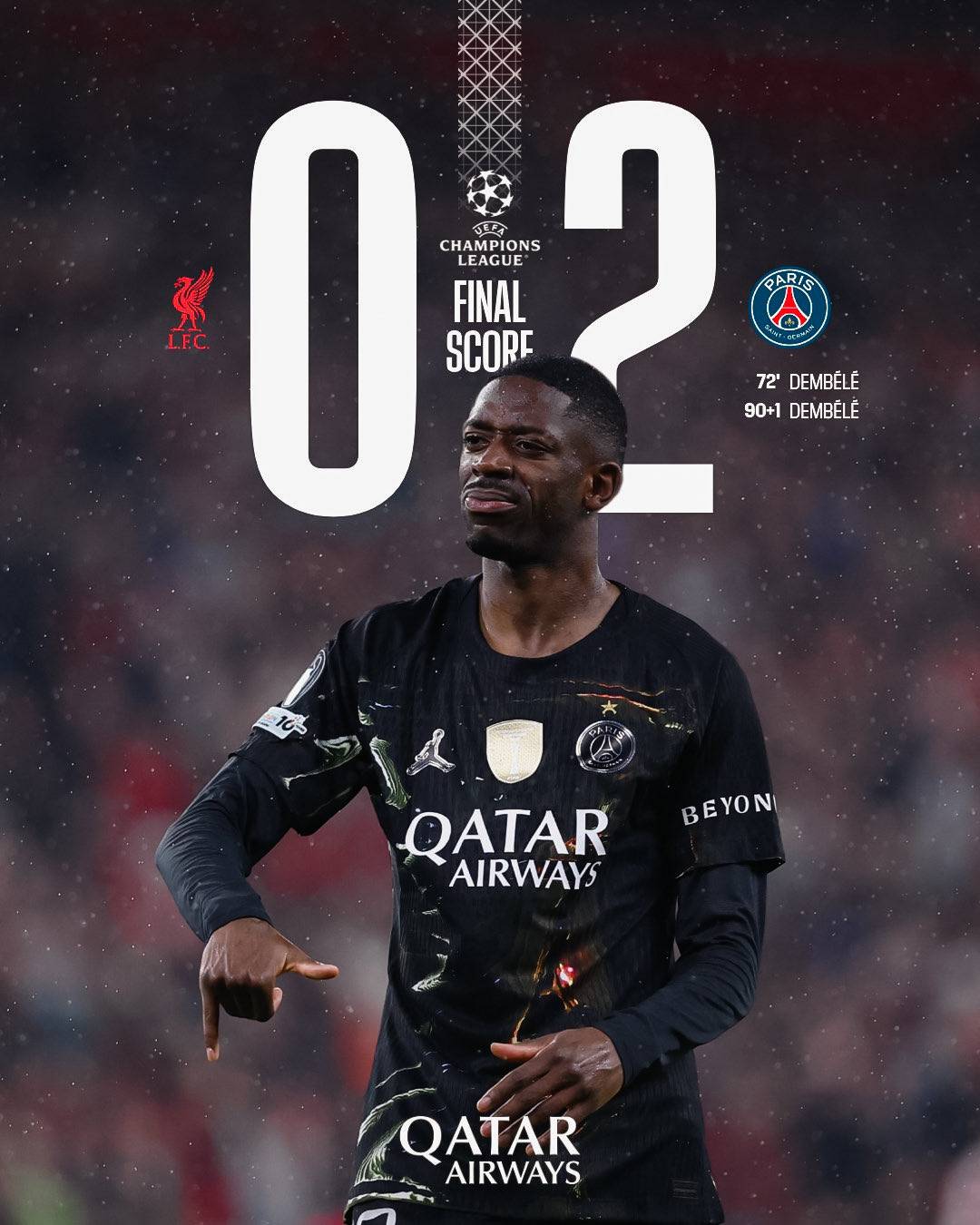 With Ousmane Dembélé's DOUBLE scoring at Anfield, Paris Saint-Germain officially eliminated #Liverpo...