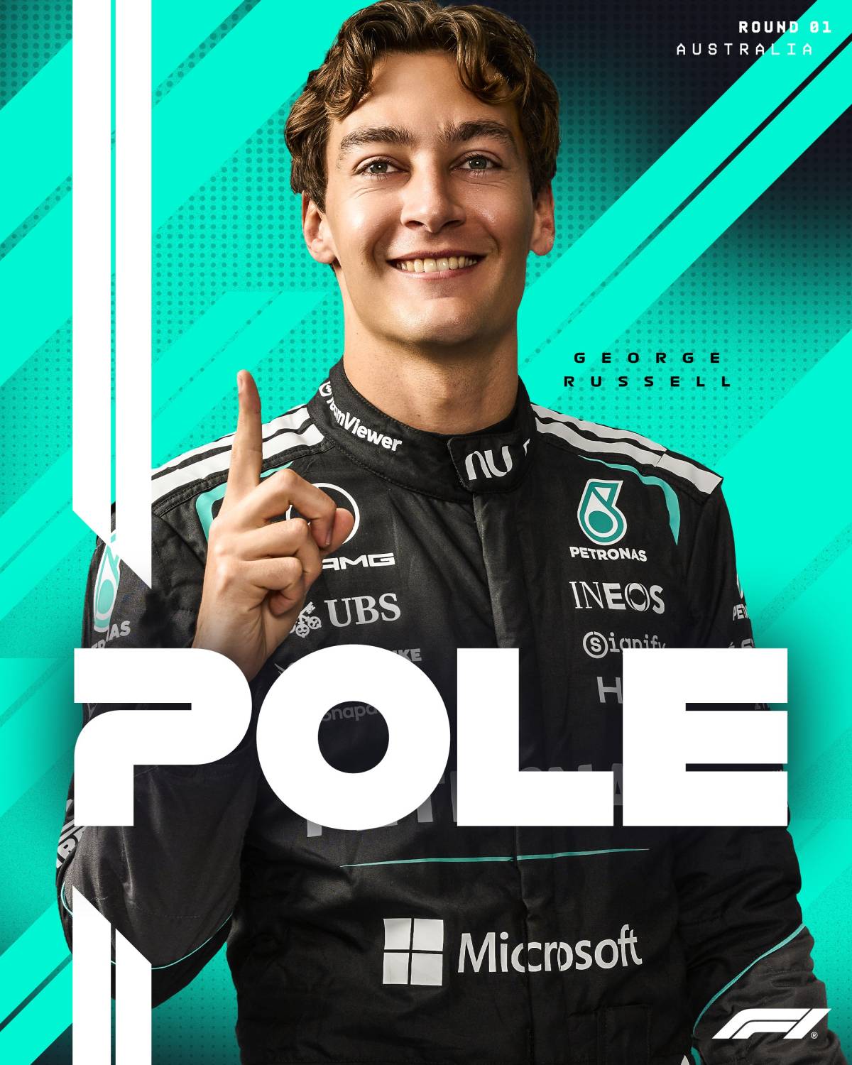 #GeorgeRussell secures POLE for the Australian Grand Prix.
#KimiAntonelli and #IsackHadjar complete...