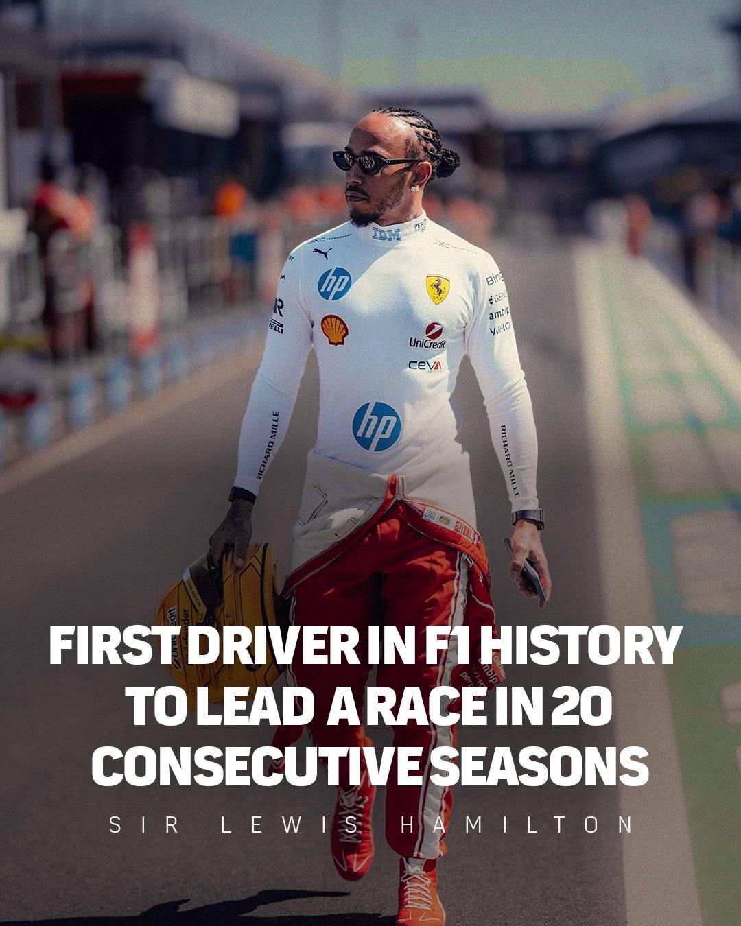 Sir #LewisHamilton became the first driver in F1 history to lead a race in 20 consecutive seasons, a...