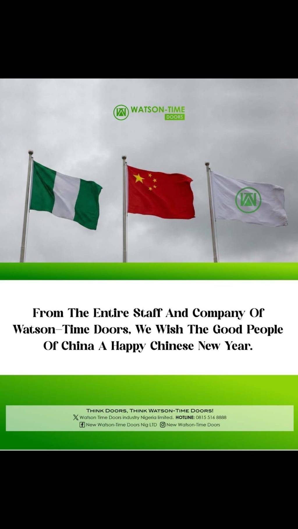 From all of us at WATSON TIME DOORS ENUGU we wish Chinese all over the world a Happy New Year