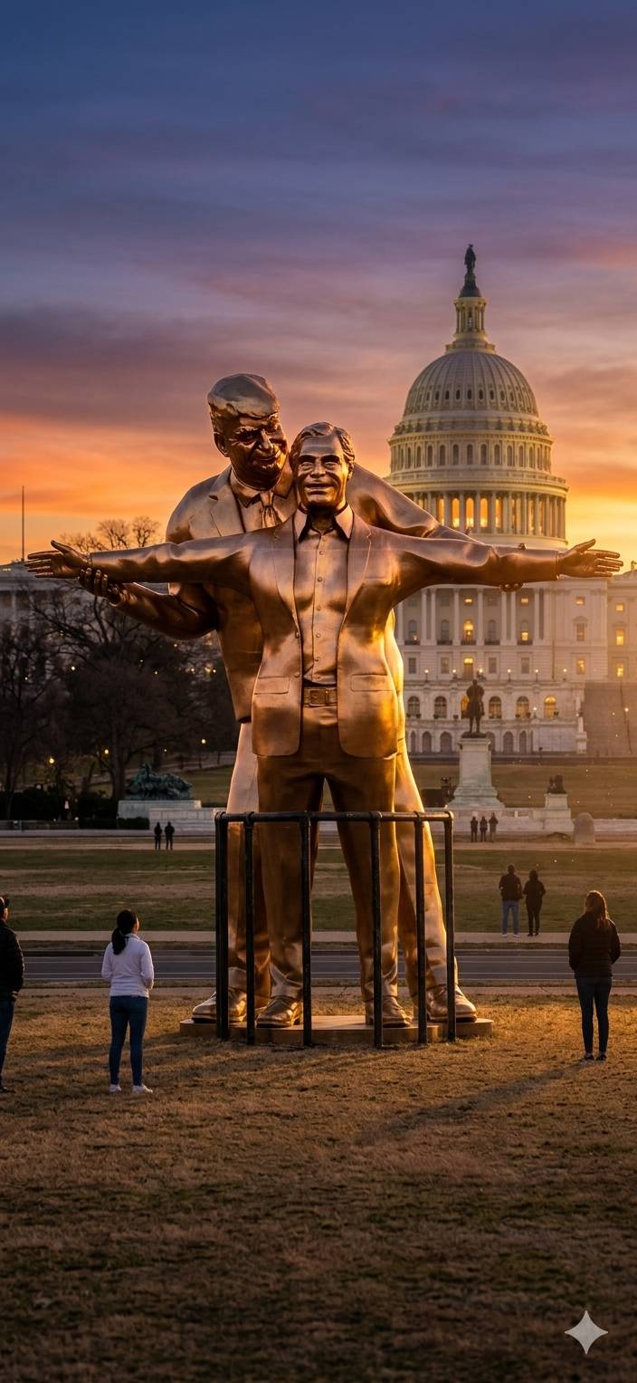 The arrival of the satirical golden statue in Washington D.C. turned the National Mall into a stage...