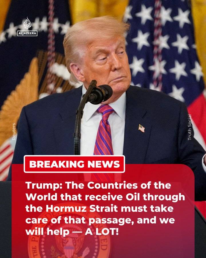 In a Truth Social post, US President Donald Trump called on other countries to help secure the Strai...