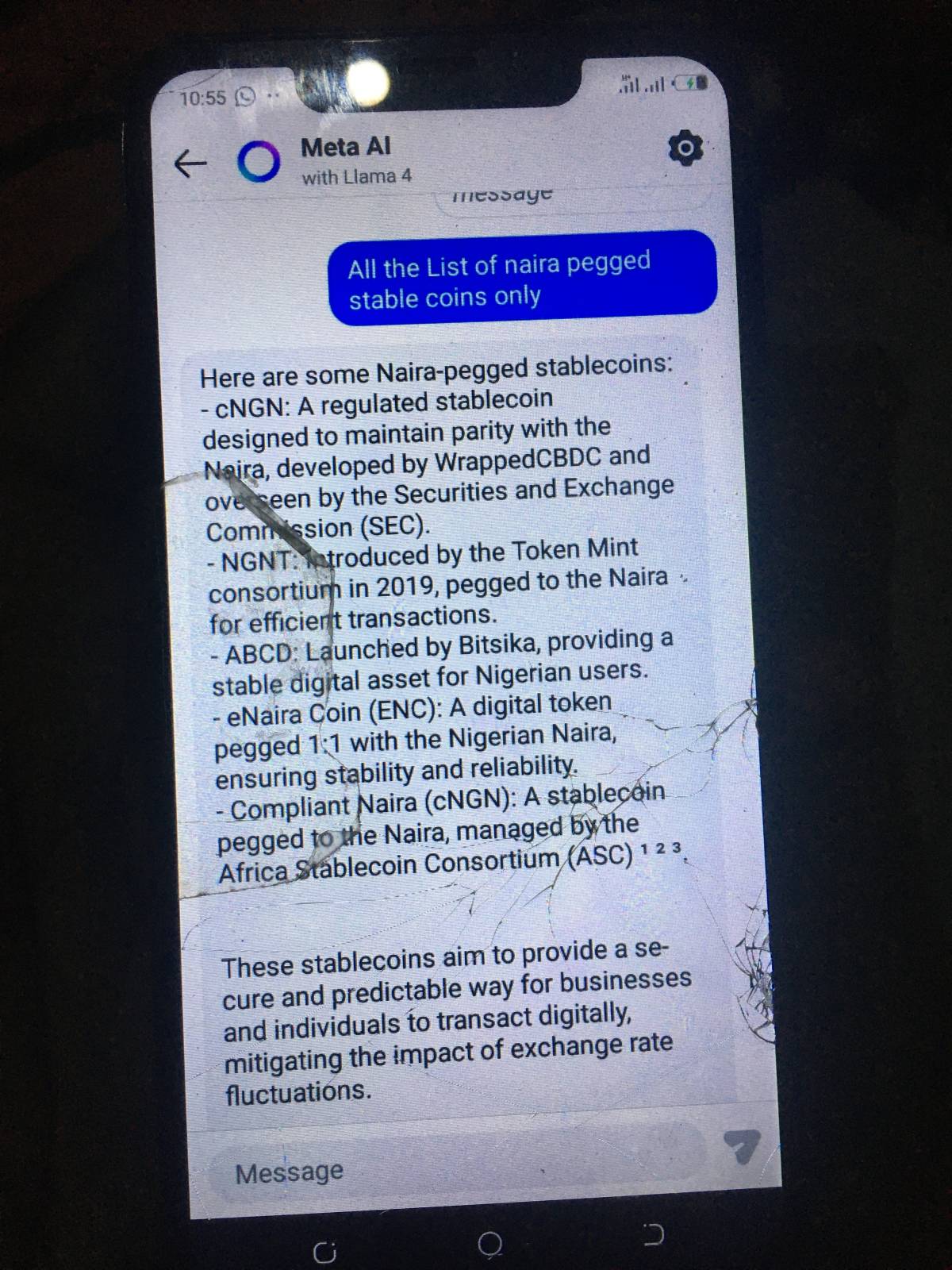 As you can see prove even meta ai has recognised eNaira Coin (ENC) as a legit Naira Pegged Stable Co...