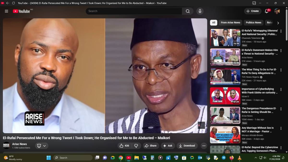 El-Rufai Persecuted Me For a Wrong Tweet I Took Down; He Organised for Me to Be Abducted – Maikori
S...