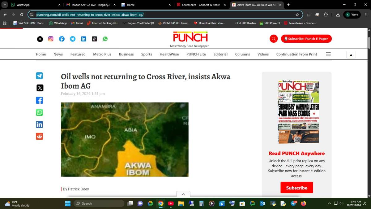 Oil wells not returning to Cross River, insists Akwa Ibom AG
February 16, 2026 1:51 pm
Source:-https...