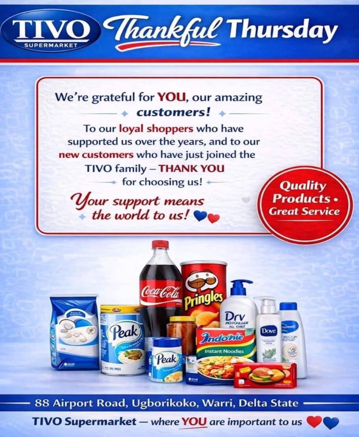 ๐ Thankful Thursday at TIVO Supermarket ๐
Today, we celebrate YOU, our amazing customers! ๐.
To o...