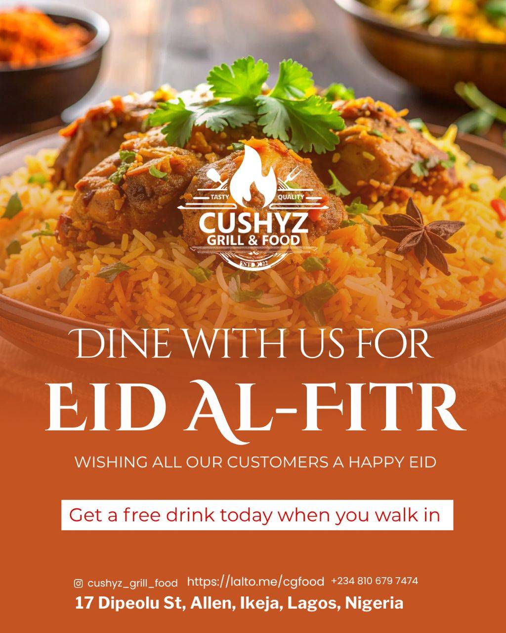 Eid Mubarak ๐โจ
Celebrate with us today! Come dine in and enjoy a delicious meal with your loved o...