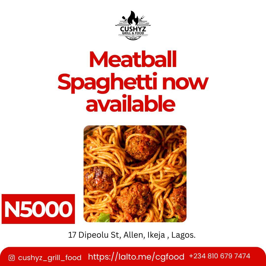 Who’s ready for this?
Meatball spaghetti now available for N5000.
Let’s go!