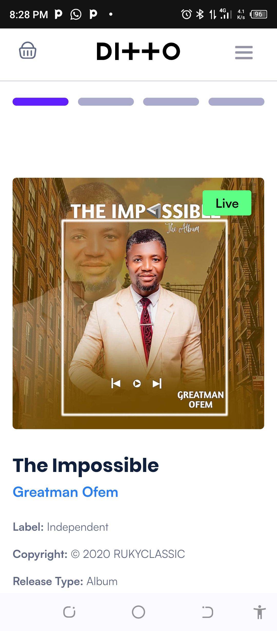 https://ditto.fm/the-impossible-greatman-ofem
The album is officially out, please click on the link...