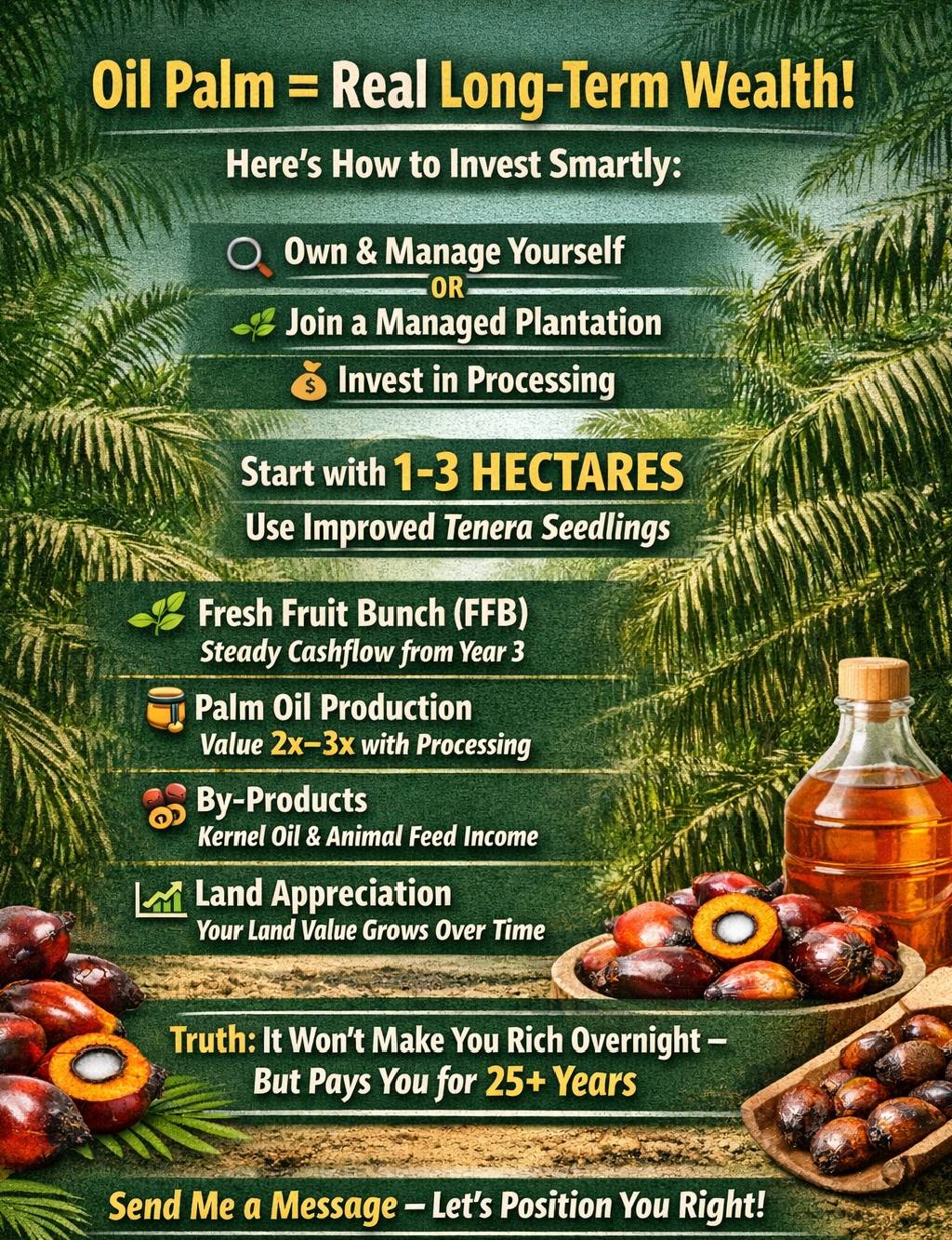 Oil palm is not hype it’s one of the most reliable long-term wealth assets in agriculture. 🌴
Here’...
