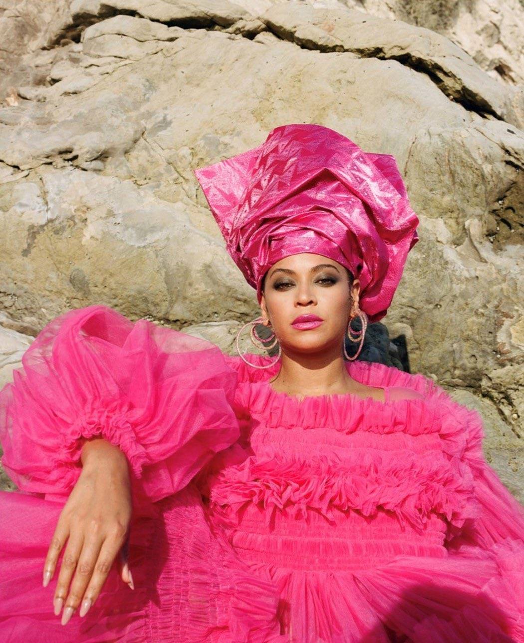 Beyoncé wears a Gèlè, a traditional Yoruba headwrap, in Black Is King, her 2020 American musical fil...