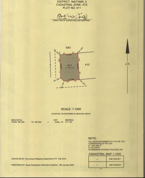 RESIDENTIAL PLOT LOCATED IN MAITAMA II, ABUJA FOR SALE:
★DETAILS★
Plot No: 411
Land Size:1117.57sqm...