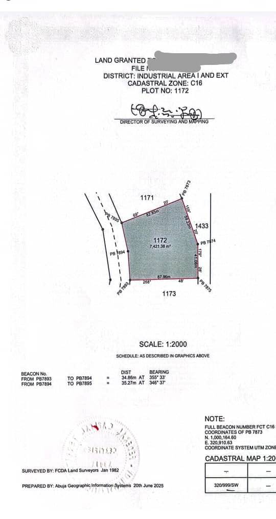 INDUSTRIAL LAND IN ABUJA FOR SALE
★DETAILS★
Plot No:1172
Land Size: 7421.38
Title: RofO & CofO
Not...