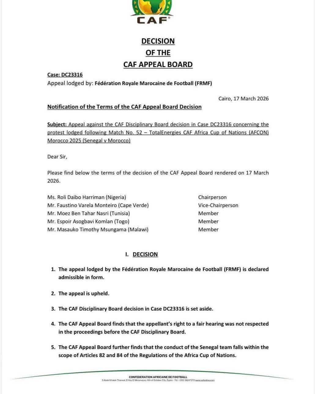Nigeria chaired the stripping of Senegal their title if these documents are true.